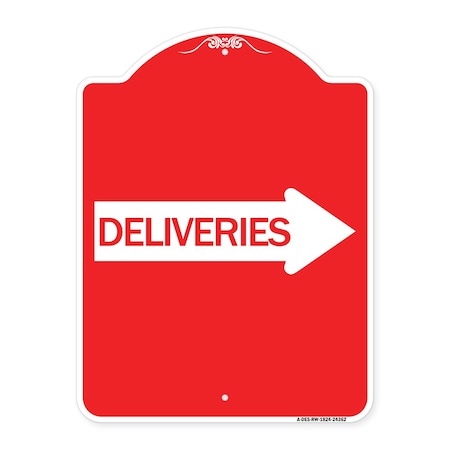 Signmission Designer Series Deliveries W/ Right Arrow, Red & White Aluminum Sign, 18" x 24", RW-1824-24362 A-DES-RW-1824-24362